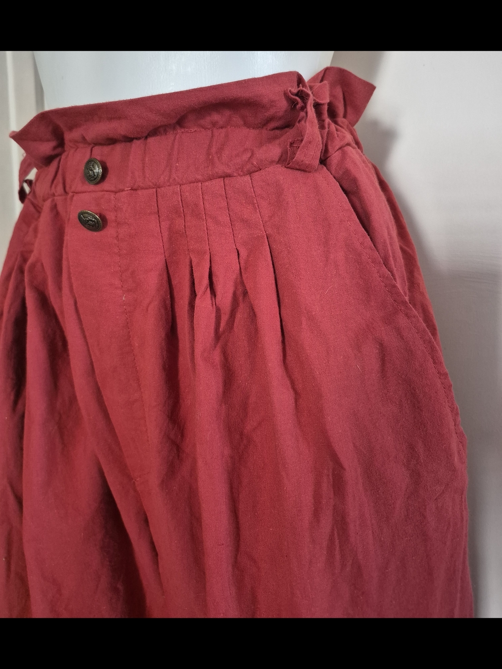 Vintage 80s High-Waist Paperbag Waist Pleated Pants - Deep Red